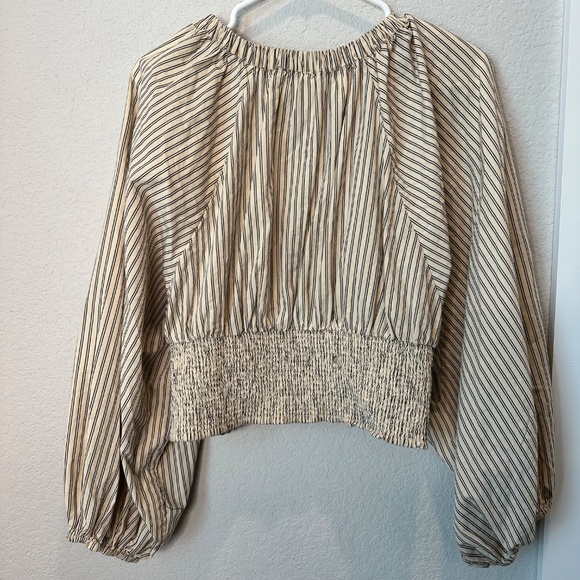 Free People Striped Blouse in Cream and Brown - Picture 6 of 8